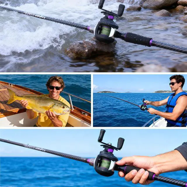 Alt view image 7 of 7 - 24-Ton Carbon & Fiberglass Spinning/Casting Rod, Lightweight 2-Piece Sensitive Fishing Rod with Ceramic Guides & Split-Grip Handle for Bass, Trout, Pike