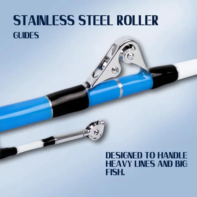 Alt view image 3 of 7 - Saltwater Fishing Rod Heavy Duty Trolling Rod Conventional Boat Standup Big Game Deep Sea Rod with Roller Guides(5'6"/6'/7'6",50-80lbs/80-120lbs)