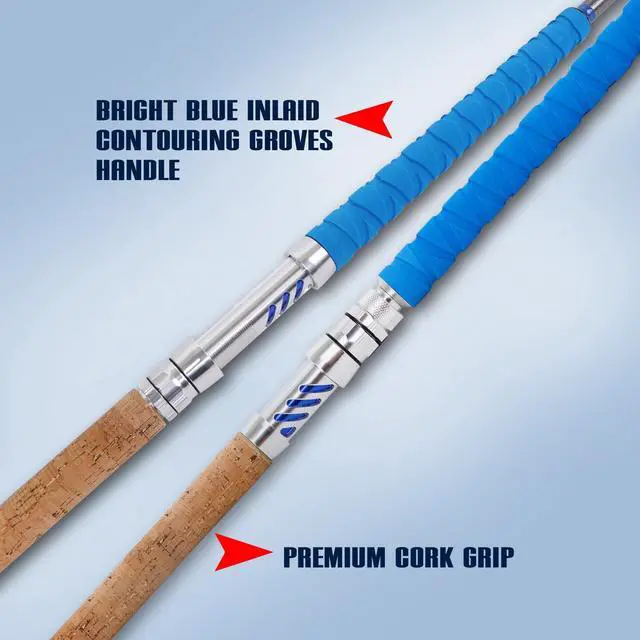 Alt view image 4 of 7 - Saltwater Fishing Rod Heavy Duty Trolling Rod Conventional Boat Standup Big Game Deep Sea Rod with Roller Guides(5'6"/6'/7'6",50-80lbs/80-120lbs)