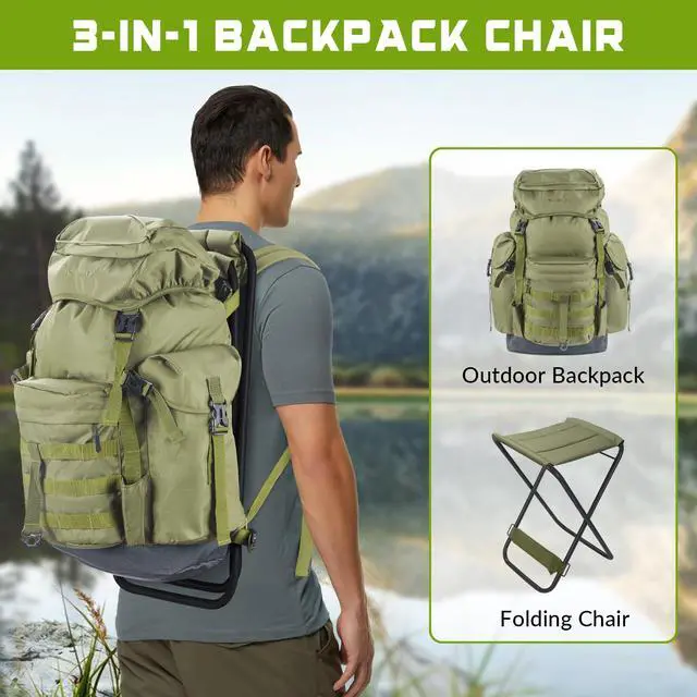 Alt view image 2 of 7 - Large Capacity Fishing Hunting Backpack Chair with Rod Holder | 35L Tackle Box Backpack with Rod Holders Fishing Storage Bag Portable Stool for Outdoor Fishings, Camping, and Hunting