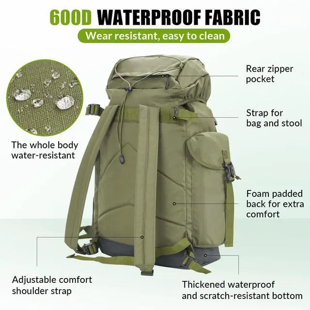 Alt view image 4 of 7 - Large Capacity Fishing Hunting Backpack Chair with Rod Holder | 35L Tackle Box Backpack with Rod Holders Fishing Storage Bag Portable Stool for Outdoor Fishings, Camping, and Hunting