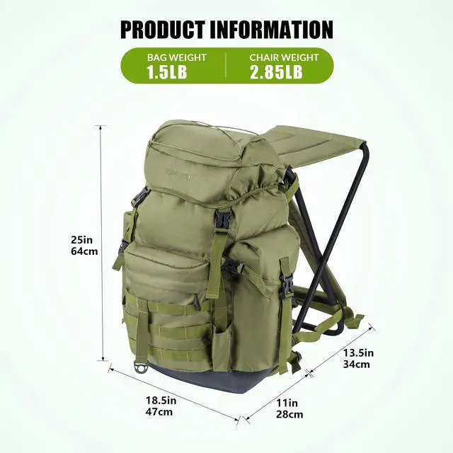Alt view image 6 of 7 - Large Capacity Fishing Hunting Backpack Chair with Rod Holder | 35L Tackle Box Backpack with Rod Holders Fishing Storage Bag Portable Stool for Outdoor Fishings, Camping, and Hunting