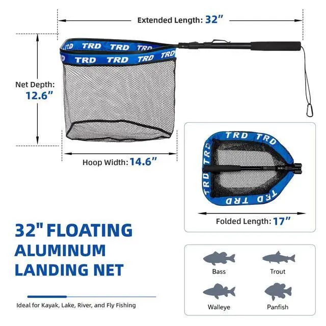 Alt view image 2 of 7 - AluFloat X1 Fishing Net with Handle (Fish Net) - Floating Foldable Rubber-Coated Deep Mesh Landing Net for Bass & Fly Fishing - Fishing Gear, Kayak Accessories, Fishing Accessories