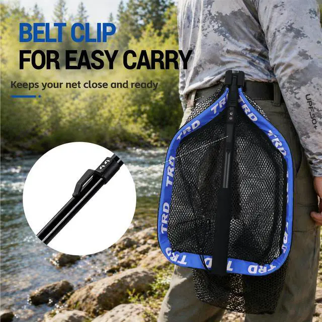 Alt view image 5 of 7 - AluFloat X1 Fishing Net with Handle (Fish Net) - Floating Foldable Rubber-Coated Deep Mesh Landing Net for Bass & Fly Fishing - Fishing Gear, Kayak Accessories, Fishing Accessories