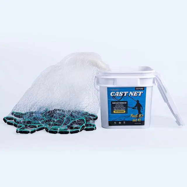 Alt view image 7 of 7 - American Fishing Cast Net Saltwater Freshwater,3/8in Mesh Size Casting Net for Bait Fish Shrimp Trap,Heavy Duty Sinkers Dual Color Double Selvage,3ft-12ft Radius Throw Cast Net with Needle