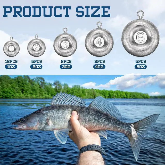 Alt view image 2 of 7 - 36 Pieces Fishing Disc Sinkers Weights Disc Sinker Fishing Sinkers Weights for Saltwater Catfishing Trolling Surf Tackle