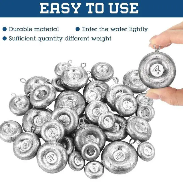 Alt view image 4 of 7 - 36 Pieces Fishing Disc Sinkers Weights Disc Sinker Fishing Sinkers Weights for Saltwater Catfishing Trolling Surf Tackle