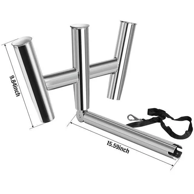 Alt view image 2 of 7 - 3 Tube Fishing Rod Holders,Polished Stainless Steel Trident Outrigger Stylish Rod Holder,Adjustable Kite Fishing Mount 3-Rod Holder
