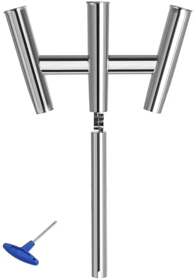Main image of 3 Tube Fishing Rod Holders,Polished Stainless Steel Trident Outrigger Stylish Rod Holder,Adjustable Kite Fishing Mount 3-Rod Holder