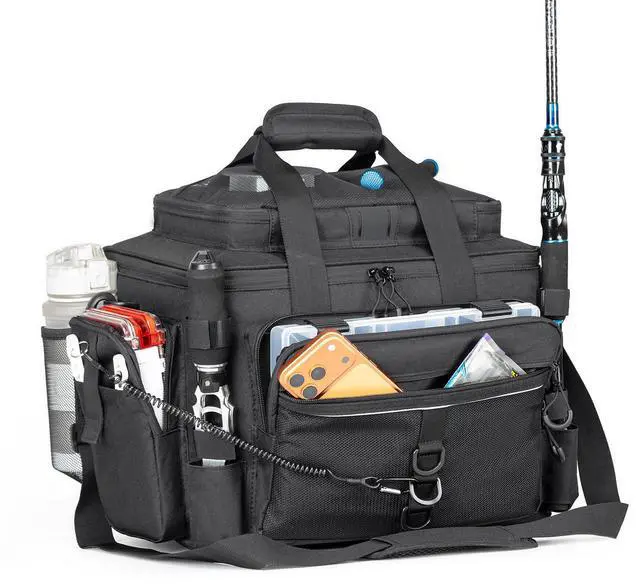 Main image of Fishing Tackle Bag with Rod Holders & Cooler Main Compartment Large Capacity Fishing Bag for Organized Gear Storage