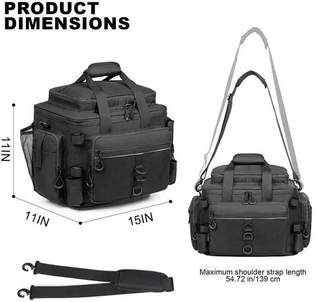 Alt view image 5 of 7 - Fishing Tackle Bag with Rod Holders & Cooler Main Compartment Large Capacity Fishing Bag for Organized Gear Storage