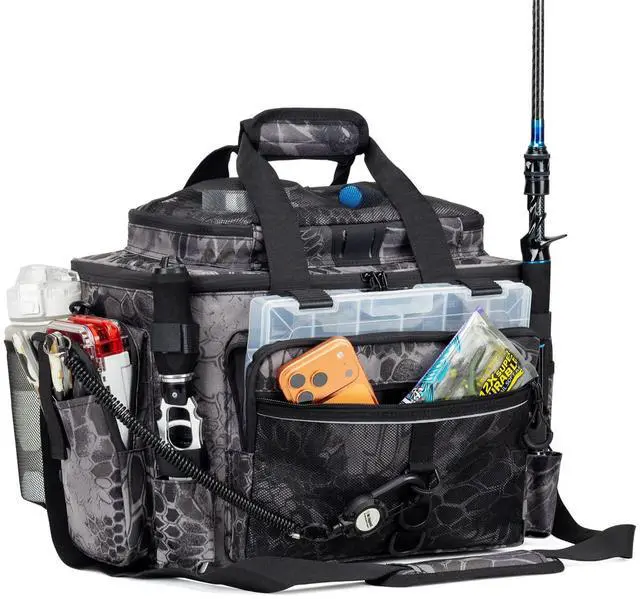 Main image of Fishing Tackle Bag with Rod Holders & Cooler Main Compartment Large Capacity Fishing Bag for Organized Gear Storage