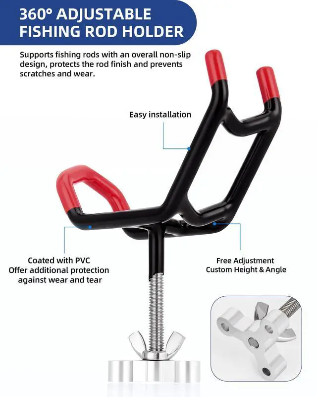 Alt view image 2 of 7 - Dual-Angle Boat Fishing Rod Holder Rest, 4 Pack, 5° & 25° V-Shape Rod Cradle with Anti-Slip Rubber Tips, 3/8-16 Thread Mount
