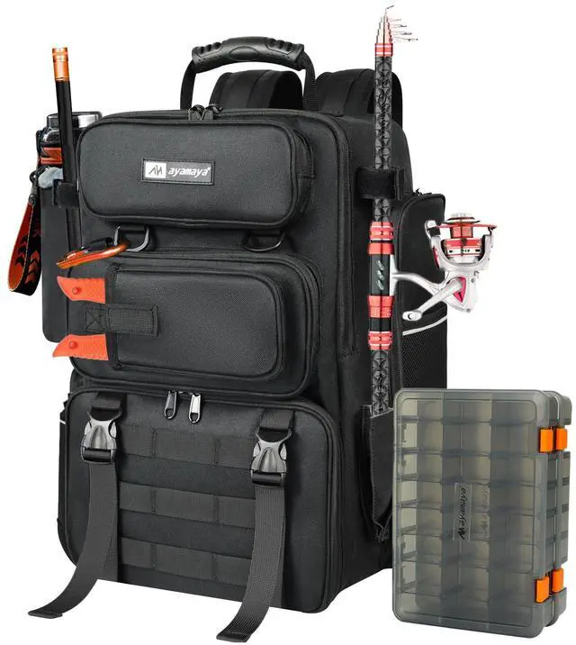 Main image of Fishing Backpack, 40L Tackle Backpack with Rod Holders & 2 Tackle Trays, Large Water-resistant Fishing Bag Equipments