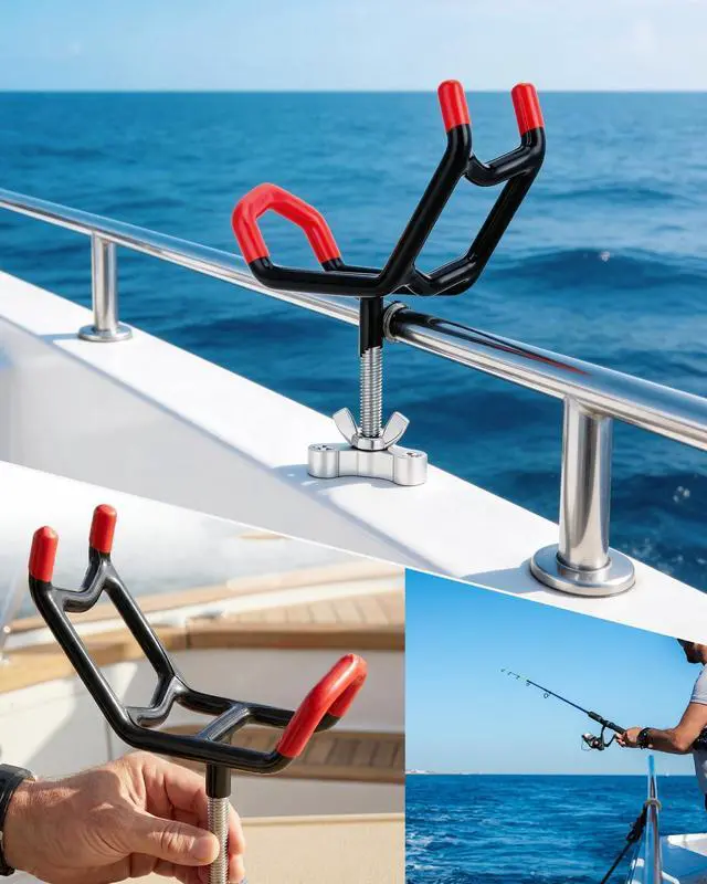 Alt view image 7 of 7 - Dual-Angle Boat Fishing Rod Holder Rest, 4 Pack, 5° & 25° V-Shape Rod Cradle with Anti-Slip Rubber Tips, 3/8-16 Thread Mount