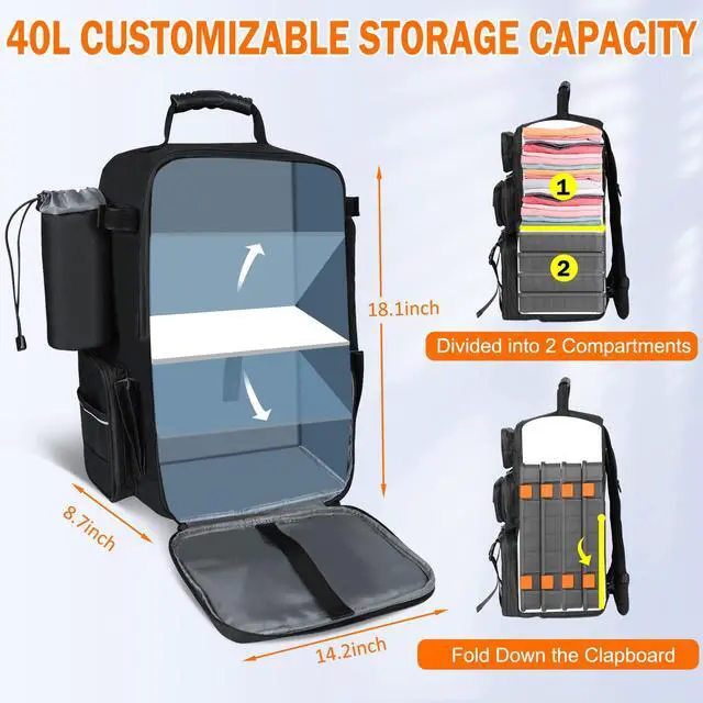 Alt view image 2 of 7 - Fishing Backpack, 40L Tackle Backpack with Rod Holders & 2 Tackle Trays, Large Water-resistant Fishing Bag Equipments
