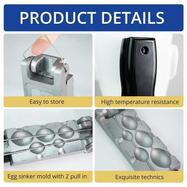 Alt view image 2 of 7 - Egg Sinker Mold Fishing Weight Molds with 5 Mold Cavities,1oz, 2oz, 3oz, 4oz, 5oz, Lead Sinker Molds with 2 Pull Pin