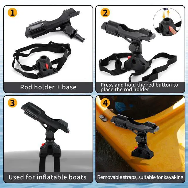 Alt view image 5 of 7 - Fishing Boat Rods Holder with Mount Bracket - 360 Degree Adjustable for Fishing Pole Rods - Ideal for Boats and Kayaks, 2 Pack