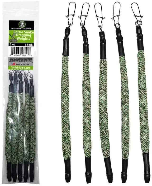 Main image of Rattle Snake Dragging Weights, Snagless Sinkers for Dragging, Trolling, and Drifting. Rattles to Attract Catfish