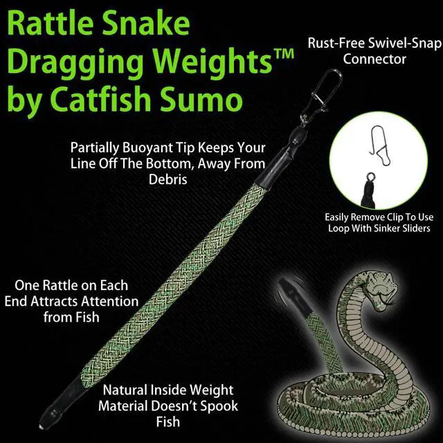 Alt view image 2 of 5 - Rattle Snake Dragging Weights, Snagless Sinkers for Dragging, Trolling, and Drifting. Rattles to Attract Catfish