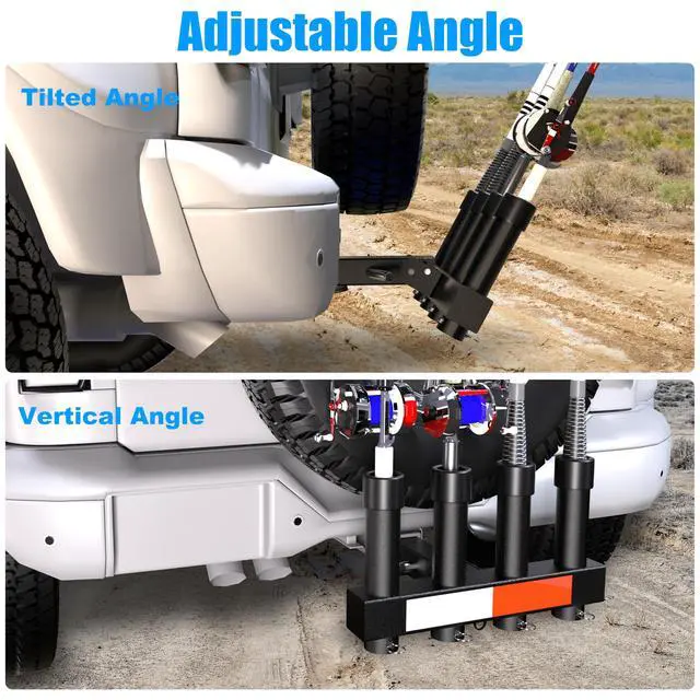 Alt view image 3 of 7 - Hitch Fishing Rod Holder, Adjustable Angle Hitch Rod Holder, 4 Link Tubes for 2" Hitch Receivers with Quick Release Pin, Hitch Tightener, and Reflective Strips, Fishing Pole Holder for Truck