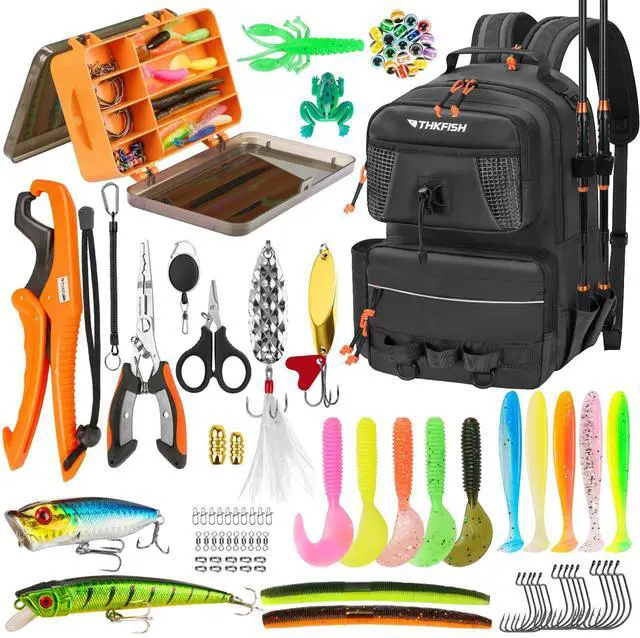 Main image of Fishing Backpack with Tackle Boxes, 20L Waterproof Tackle Sling Bag with Lures Kit, Fish Lip Gripper, Pliers, Scissors, Fishing Gifts for Men Women