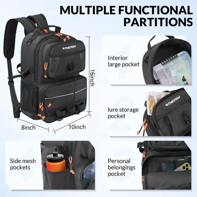 Alt view image 5 of 7 - Fishing Backpack with Tackle Boxes, 20L Waterproof Tackle Sling Bag with Lures Kit, Fish Lip Gripper, Pliers, Scissors, Fishing Gifts for Men Women
