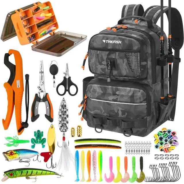 Main image of Fishing Backpack with Tackle Boxes, 20L Waterproof Tackle Sling Bag with Lures Kit, Fish Lip Gripper, Pliers, Scissors, Fishing Gifts for Men Women