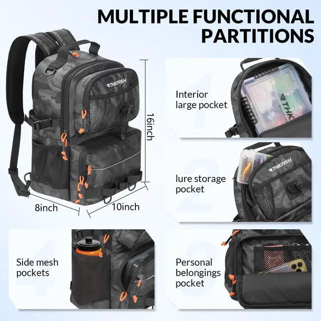 Alt view image 5 of 7 - Fishing Backpack with Tackle Boxes, 20L Waterproof Tackle Sling Bag with Lures Kit, Fish Lip Gripper, Pliers, Scissors, Fishing Gifts for Men Women