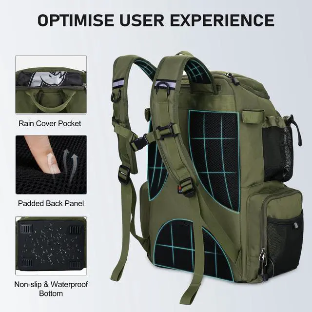 Alt view image 6 of 7 - Fishing Tackle Backpack with Rod Holders, 40L Large Fishing Bag with Waterproof Rain Cover,Outdoor Tackle Bag