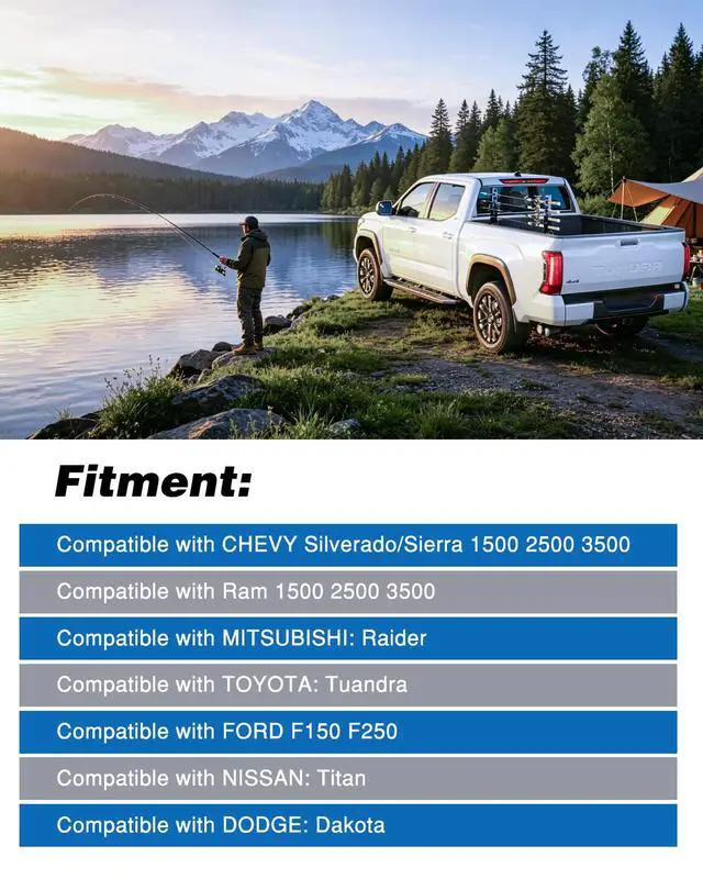 Alt view image 7 of 7 - Fishing Pole Rack for Truck Bed Fishing Rod Holder Truck Fishing Pole Holder Holds up to 8 Rods or 4 Fly Rods Storage Organizer for Ford F150 Dodge Ram Tundra
