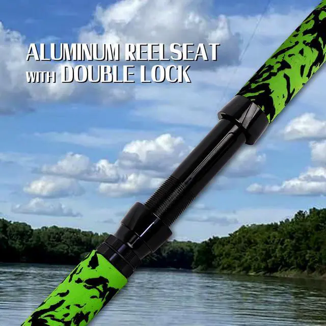Alt view image 5 of 7 - Catfish Fishing Rods 7'6"/8'6"/10'Green Catfish Rod 1 Piece/2 Piece Portable Travel Catfishing Rod Fishing Catfish Casting/Spinning Rod with Camo Eva Handle