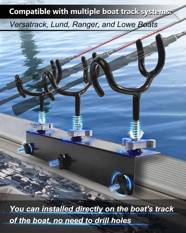 Alt view image 3 of 7 - Boat Track System Rod Holder with Power Lock and Track Adapter - Compatible with Most Kayak Tracks - 360-Degree Adjustable Rotation and ALOCK Rod Secure Rig