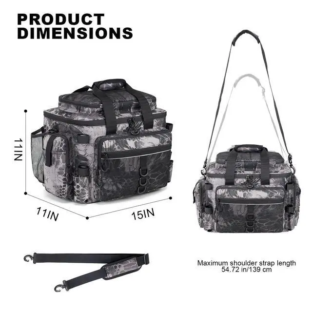Alt view image 6 of 7 - Fishing Tackle Bag with Rod Holders & Cooler Main Compartment Large Capacity Fishing Bag for Organized Gear Storage