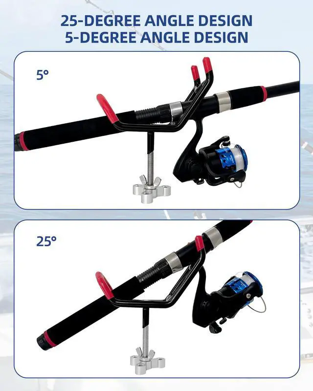 Alt view image 3 of 7 - Dual-Angle Boat Fishing Rod Holder Rest, 4 Pack, 5° & 25° V-Shape Rod Cradle with Anti-Slip Rubber Tips, 3/8-16 Thread Mount