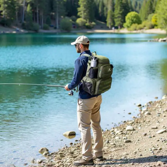 Alt view image 7 of 7 - Fishing Tackle Backpack with Rod Holders, 40L Large Fishing Bag with Waterproof Rain Cover,Outdoor Tackle Bag