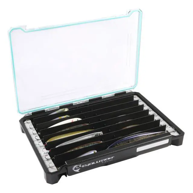 Alt view image 5 of 7 - Evolution Fishing BallistiX Twitch Tackle Tray - Waterproof, Jerkbait & Topwater Tackle Storage Box, Anti-Corrosion, One Hand Latch, Clear Lid, Lure Box