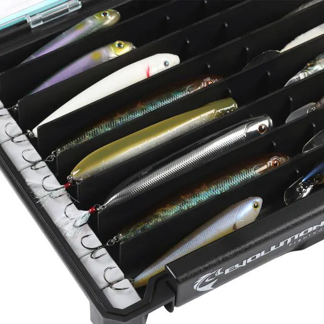 Alt view image 7 of 7 - Evolution Fishing BallistiX Twitch Tackle Tray - Waterproof, Jerkbait & Topwater Tackle Storage Box, Anti-Corrosion, One Hand Latch, Clear Lid, Lure Box