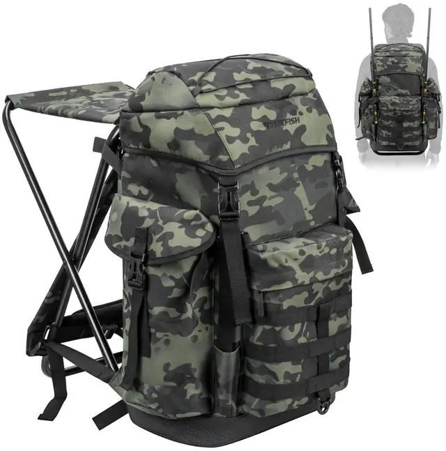 Main image of Large Capacity Fishing Hunting Backpack Chair with Rod Holder | 35L Tackle Box Backpack with Rod Holders Fishing Storage Bag Portable Stool for Outdoor Fishings, Camping, and Hunting