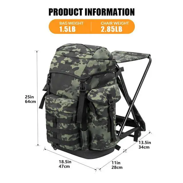 Alt view image 6 of 7 - Large Capacity Fishing Hunting Backpack Chair with Rod Holder | 35L Tackle Box Backpack with Rod Holders Fishing Storage Bag Portable Stool for Outdoor Fishings, Camping, and Hunting