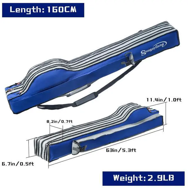 Alt view image 2 of 7 - Fishing Rod Bag - 3 Layer Organizer, Pole Case, Storage Bag, Rod and Reel Carrier for Travel - 160cm/63in