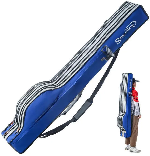 Main image of Fishing Rod Bag - 3 Layer Organizer, Pole Case, Storage Bag, Rod and Reel Carrier for Travel - 160cm/63in