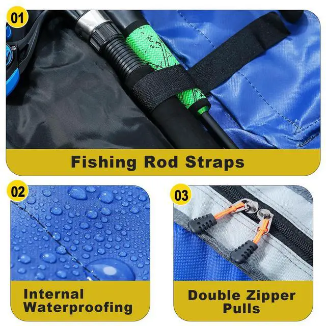 Alt view image 3 of 7 - Fishing Rod Bag - 3 Layer Organizer, Pole Case, Storage Bag, Rod and Reel Carrier for Travel - 160cm/63in