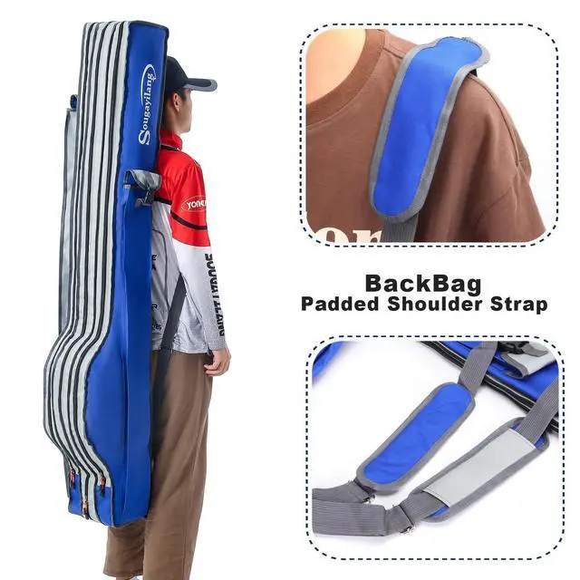 Alt view image 6 of 7 - Fishing Rod Bag - 3 Layer Organizer, Pole Case, Storage Bag, Rod and Reel Carrier for Travel - 160cm/63in