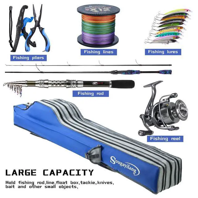 Alt view image 7 of 7 - Fishing Rod Bag - 3 Layer Organizer, Pole Case, Storage Bag, Rod and Reel Carrier for Travel - 160cm/63in