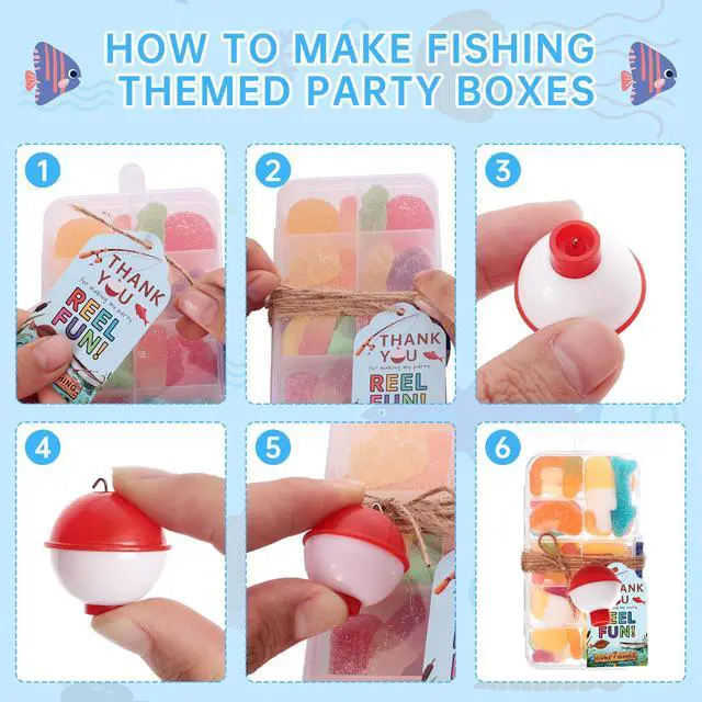 Alt view image 3 of 7 - 30 Pieces Fishing Party Favors Little Candy Tackle Boxes with Red White Floater Thank You Cards for Making Fishing Themed Birthday Party Decorations (30 PCS)