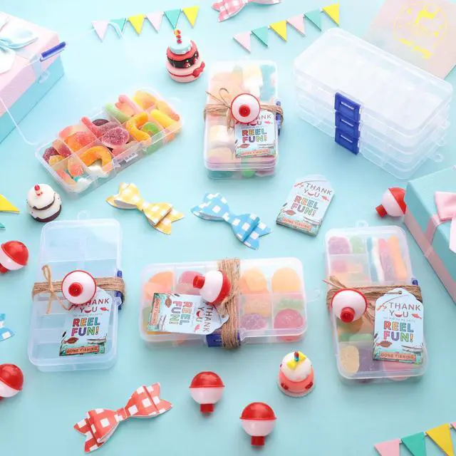 Alt view image 4 of 7 - 30 Pieces Fishing Party Favors Little Candy Tackle Boxes with Red White Floater Thank You Cards for Making Fishing Themed Birthday Party Decorations (30 PCS)