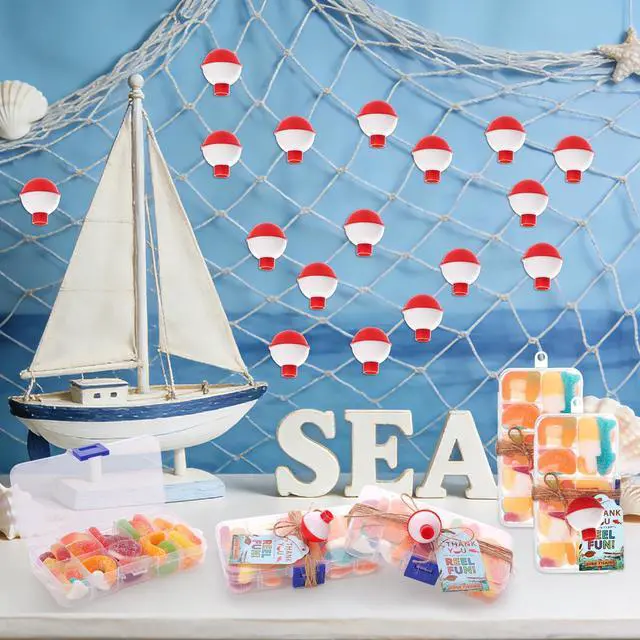 Alt view image 5 of 7 - 30 Pieces Fishing Party Favors Little Candy Tackle Boxes with Red White Floater Thank You Cards for Making Fishing Themed Birthday Party Decorations (30 PCS)
