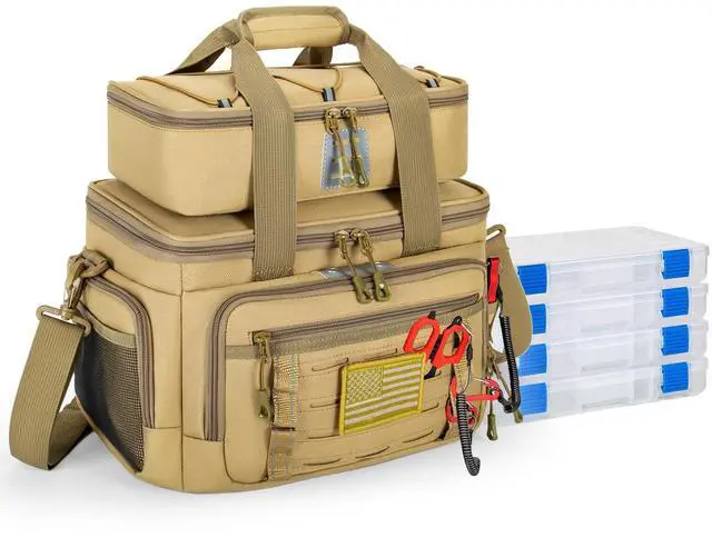 Main image of Fishing Tackle Bag, Equipped With 4 Tackle Boxes and Detachable Reel Storage Pouch, Waterproof Fishing Gear Organizer, Adjustable Shoulder Strap Fishing Bags for Saltwater & Freshwater