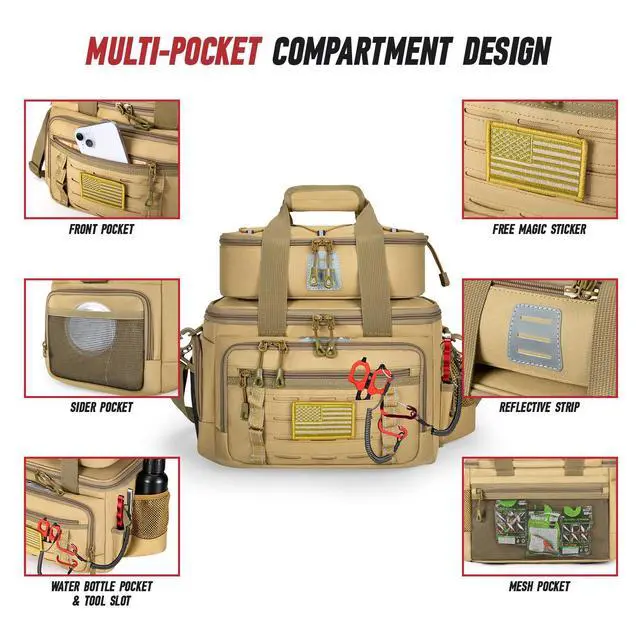 Alt view image 2 of 6 - Fishing Tackle Bag, Equipped With 4 Tackle Boxes and Detachable Reel Storage Pouch, Waterproof Fishing Gear Organizer, Adjustable Shoulder Strap Fishing Bags for Saltwater & Freshwater
